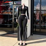 Printed Long Sleeve Zipper Two Piece Pants Set GNJF-Z&211