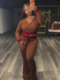Contrast Color Patchwork Hooded Pants Suit CH-26056