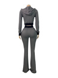 Contrast Color Patchwork Hooded Pants Suit CH-26056