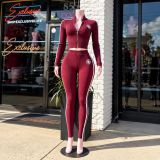 Printed Long Sleeve Zipper Two Piece Pants Set GNJF-Z&211