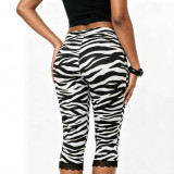 Zebra Stripe Lace Patchwork Seventh Pants GNJF-Z002