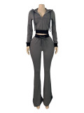 Contrast Color Patchwork Hooded Pants Suit CH-26056