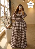 Plaid Printed V Neck Top Long Skirts 2 Piece Set GFXI-fx1140