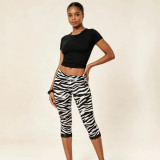 Zebra Stripe Lace Patchwork Seventh Pants GNJF-Z002