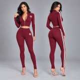 Printed Long Sleeve Zipper Two Piece Pants Set GNJF-Z&211
