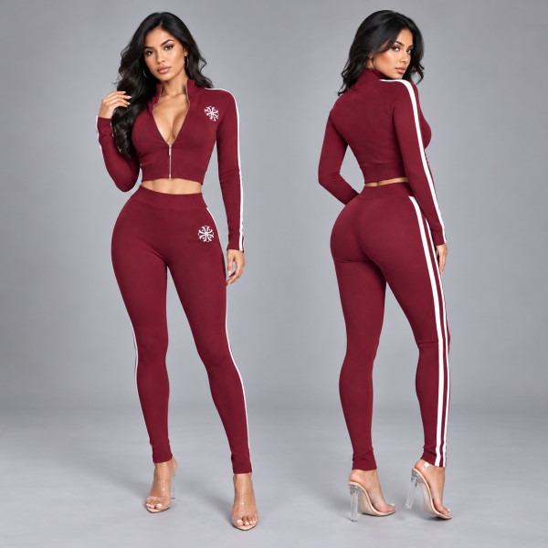 Printed Long Sleeve Zipper Two Piece Pants Set GNJF-Z&211