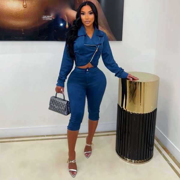 Long Sleeve Zipper Two Piece Pants Set MEM-88732