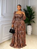Long Sleeve Printed Square Neck Maxi Dress GFXI-fx1142