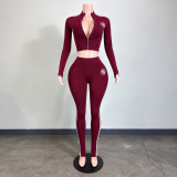 Printed Long Sleeve Zipper Two Piece Pants Set GNJF-Z&211