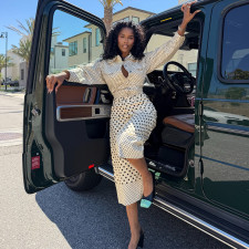 Polka Dot Printed Lapel Shirt Wide Leg Pants Suit GANY-LB3235