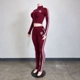 Printed Long Sleeve Zipper Two Piece Pants Set GNJF-Z&211