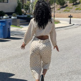 Polka Dot Printed Lapel Shirt Wide Leg Pants Suit GANY-LB3235