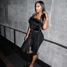Rivet Webbing Halterneck Two Piece Pants Set GNJF-NJ9121