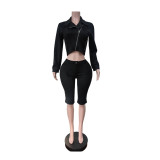 Long Sleeve Zipper Two Piece Pants Set MEM-88732
