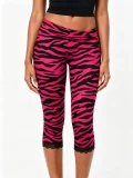 Zebra Stripe Lace Patchwork Seventh Pants GNJF-Z002