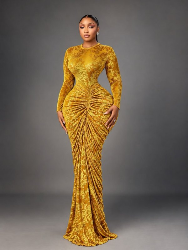 Long Sleeve Ruched Evening Dress GFXI-fx1194