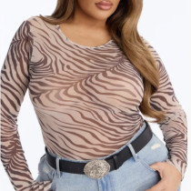 Zebra Stripe Mesh Long Sleeve T Shirt GNJF-Z&254