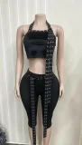 Rivet Webbing Halterneck Two Piece Pants Set GNJF-NJ9121