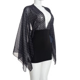 Polka Dot Printed Chiffon Deep V-neck Mini Dress GDSF-Q26DS269