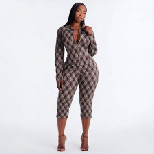 Plaid Printed Long Sleeve Two Piece Pants Set MXBF-J26ST431