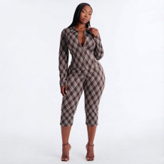 Plaid Printed Long Sleeve Two Piece Pants Set MXBF-J26ST431