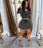Plus Size Fashion Denim Zipper Two Piece Skirts Set GAKF-A50814