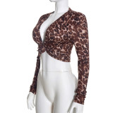 Leopard Printed Deep V Neck Top MXBF-J26TP482