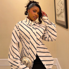 Long Sleeve Stripe Tie Up Shirt GANY-LB3259