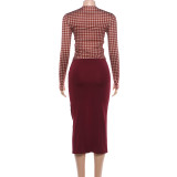 Long Sleeve Printed Two Piece Skirts Set DLSF-K6S21376A