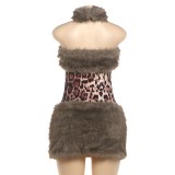 Fashion Fur Leopard Printed Mini Dress DLSF-K6D20742A