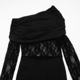 Slash Shoulder Long Sleeve Lace Jumpsuit MXBF-J26JP487
