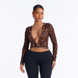 Leopard Printed Deep V Neck Top MXBF-J26TP482