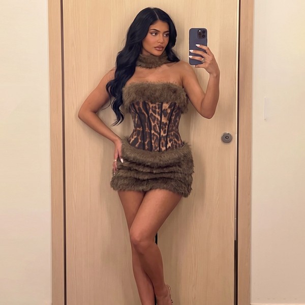 Fashion Fur Leopard Printed Mini Dress DLSF-K6D20742A