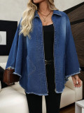 Plus Size Bat Sleeve Lapel Loose Denim Coats GAKF-A50818