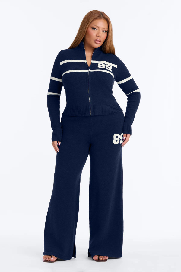 Stripe Color Block Knits Two Piece Pants Set YMEF-59129