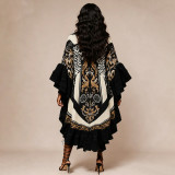 Printed V Neck Ruffles Irregular Dress YF-11150
