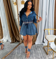 Plus Size Fashion Denim Zipper Two Piece Skirts Set GAKF-A50814