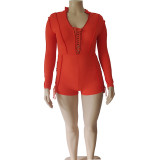 Solid Color Patchwork Long Sleeve Romper GAKF-YM0804