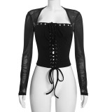 Mesh Patchwork Long Sleeve Top GDSF-D26TP418