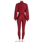Bat Sleeve Hollow Out Top Two Piece Pants Set GDSF-D26ST430