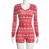 Christmas Print V Neck Romper GDSF-D26RP435
