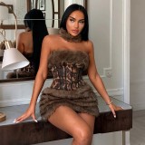 Fashion Fur Leopard Printed Mini Dress DLSF-K6D20742A