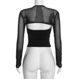 Mesh Patchwork Long Sleeve Top GDSF-D26TP418