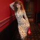 Leopard Printed Long Sleeve Midi Dress DLSF-K6D20547A