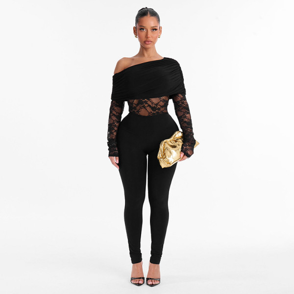 Slash Shoulder Long Sleeve Lace Jumpsuit MXBF-J26JP487