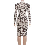 Leopard Printed Long Sleeve Midi Dress DLSF-K6D20547A