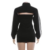 Stripe Long Sleeve Short Top+Mini Dress 2 Piece Set DLSF-K6S18965A