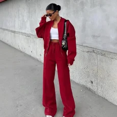 Long Sleeve Zipper Coat Two Piece Pants Set YMZY-56167