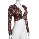 Leopard Printed Deep V Neck Top MXBF-J26TP482