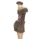 Fashion Fur Leopard Printed Mini Dress DLSF-K6D20742A